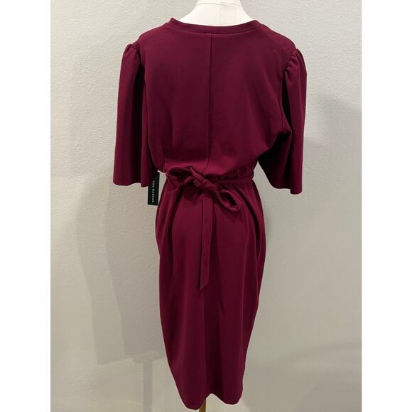 Donna Morgan Mulberry Wrap Midi Dress Burgundy 10 Elegant Flutter Sleeve Holiday - Picture 2 of 9